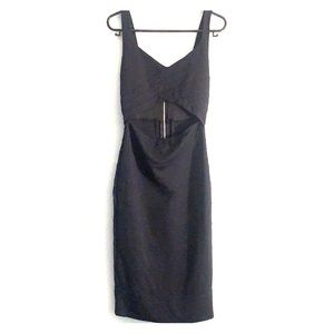Dress.  Black mini open midsection w/belly support